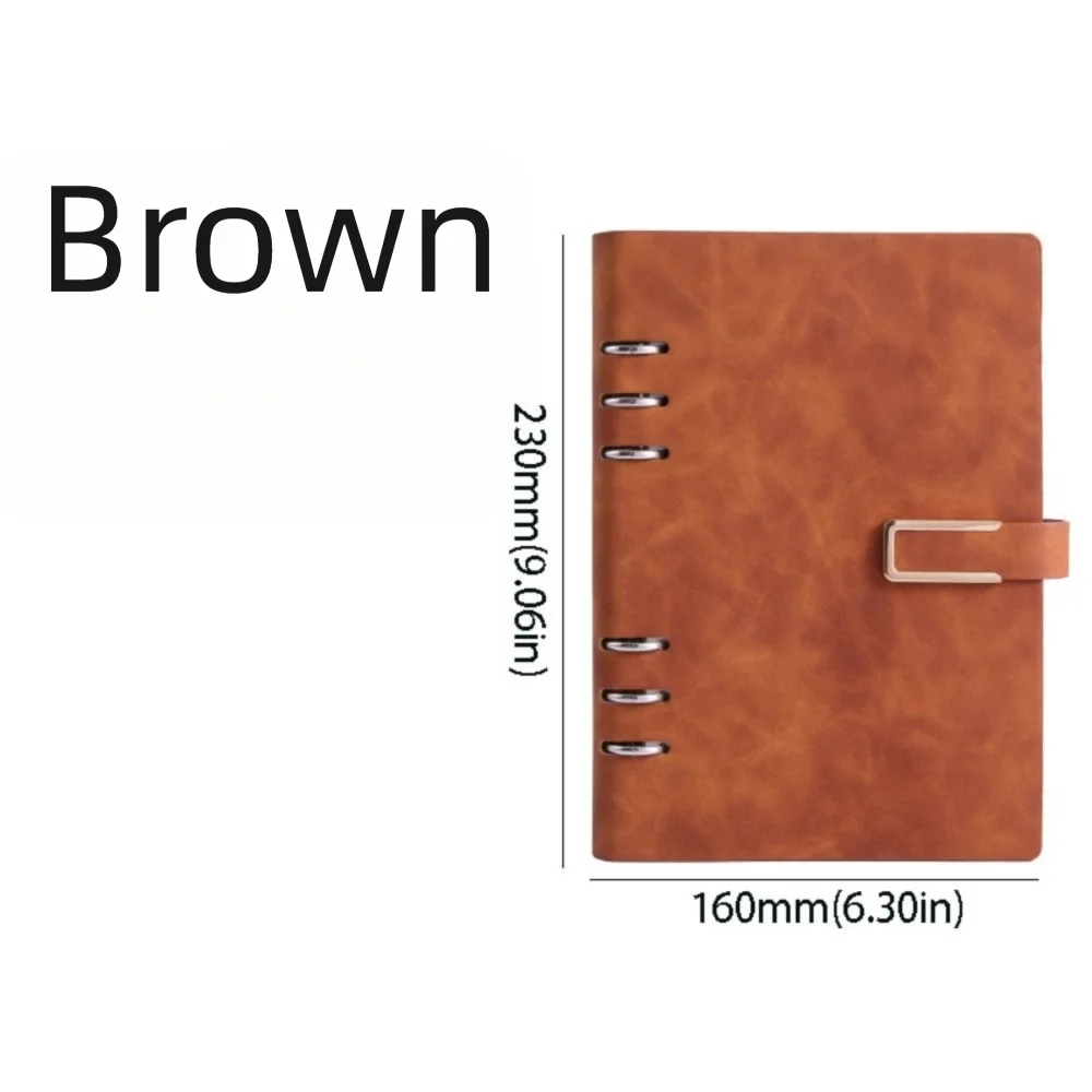 Detachable Metal Clip A5 Notebook 200 Pages 100 Sheets Loose Leaf Notebook Hardcover Leather Cover PU Hardcover Notebook Oasis Select Brown without words