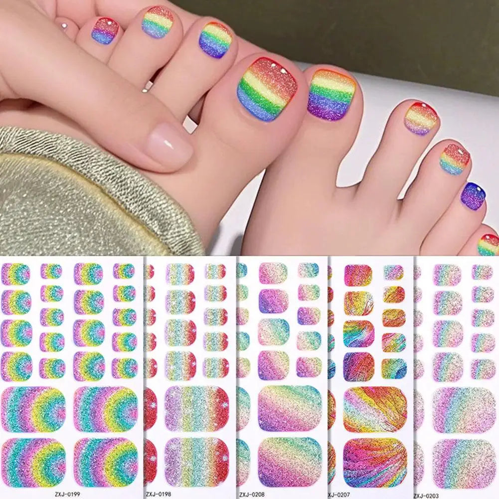 Gradient Glitter Toe Nail Polish Stickers Strips Full Nail Wraps Toenail Stickers Shiny Colorful Gel Toe Nail Decals for Women Oasis Select