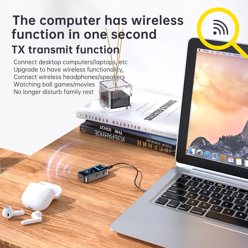4 in 1 Bluetooth 5.4 Audio Receiver Transmitter 3.5MM AUX TF Card Stereo Music LED Display Wireless Adapter With Mic For Car TV Oasis Select