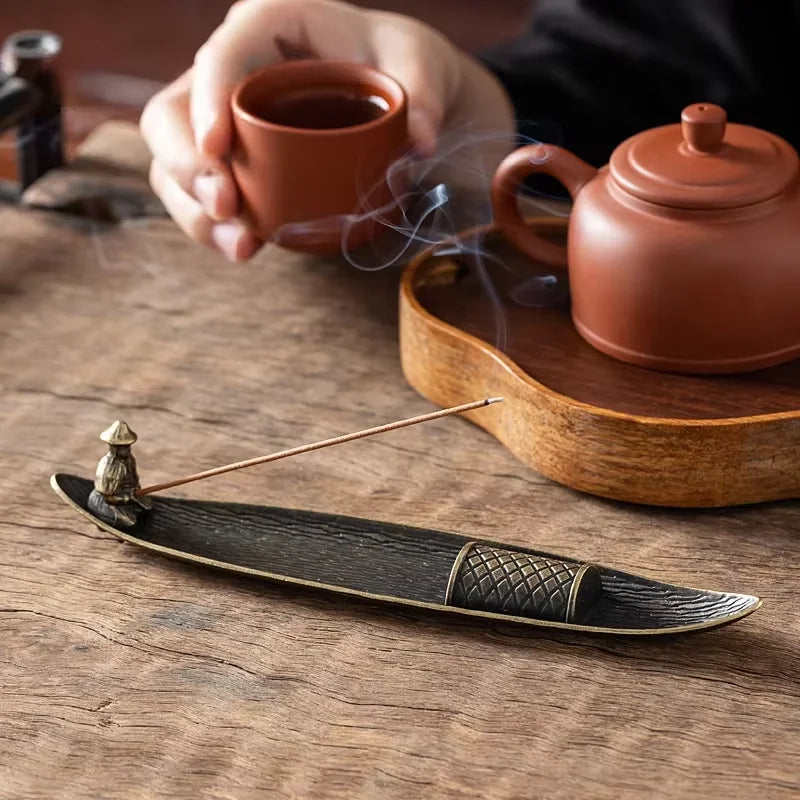 Creative Incense Holder Boat Fishing Men Insence Burner Sandalwood Incense Sticks Burners Aromatherapy Ornament Tea Room Decor Oasis Select