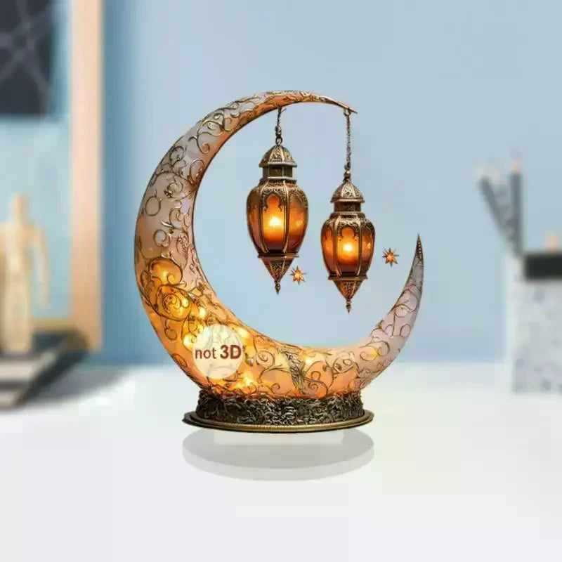 2D Acrylic Crescent Castle Ornament Ramadan Festival Decoration Eid Al-Fitr Mubarak Islamic Table Sign Home Party Events Decor Oasis Select