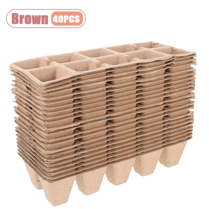 20/40PCS Biodegradable Pulp Seedling Trays Grid Lightweight Breathable Seed Starter Pots for Succulents Vegetables Garden Oasis Select Brown-40PCS