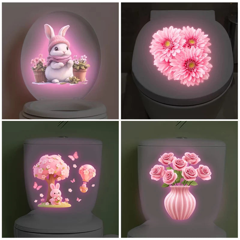 SU Glow in the Dark Toilet Sticker Cute Rabbit Carrot Toilet Adhesive Removable Toilet Sticker Wall Sticker Home Bathroom Decor Oasis Select