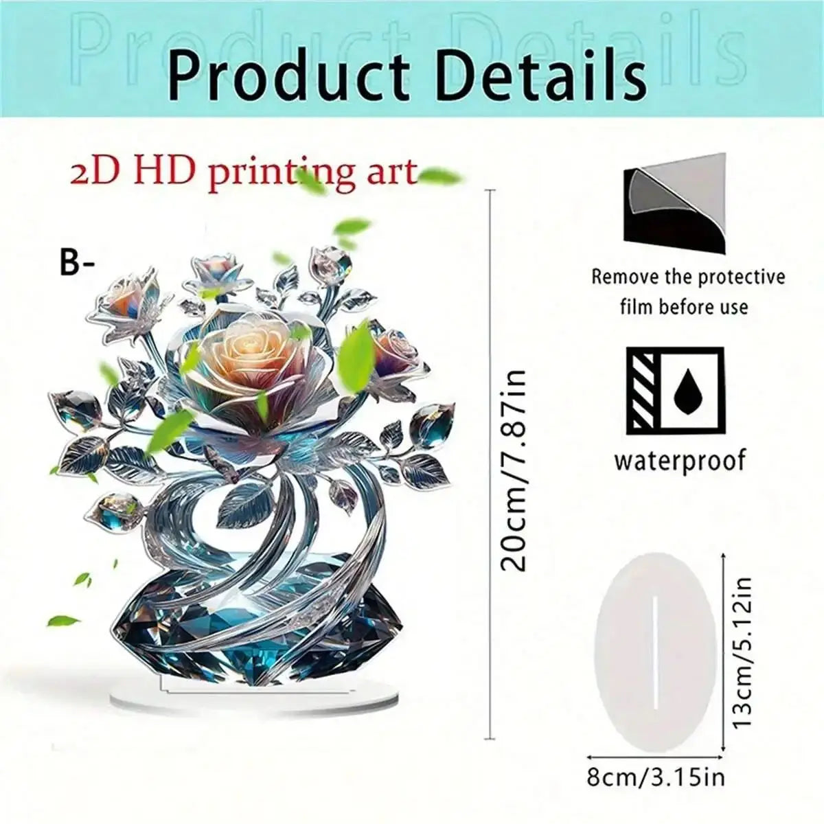 1pcs Table Crystal Flower Decoration - Modern Desktop Centerpiece, Suitable for Living Room and Office Decora Oasis Select B