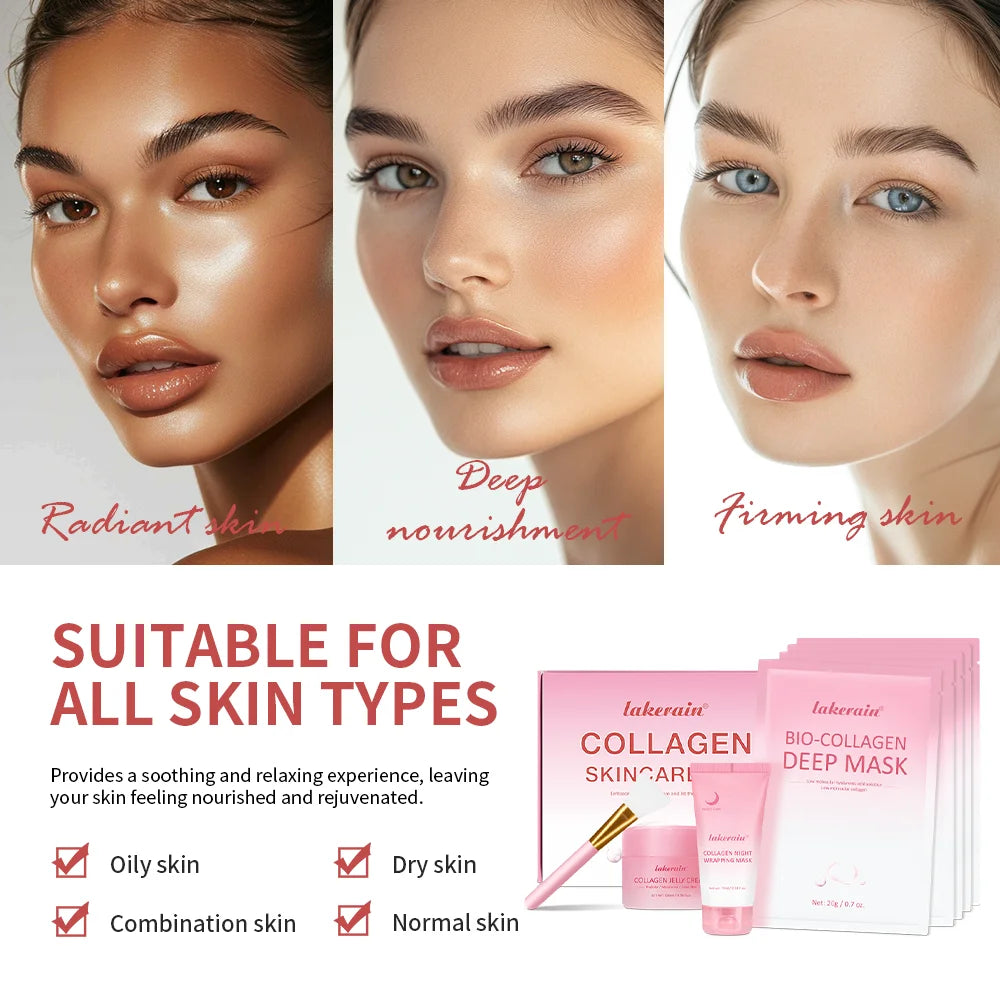 Collagen Face Skincare Set Deep Nourishment Radiant Skin Repair Rough Dry Skin Collagen Night Wrapping Mask & Jelly Cream Combo Oasis Select