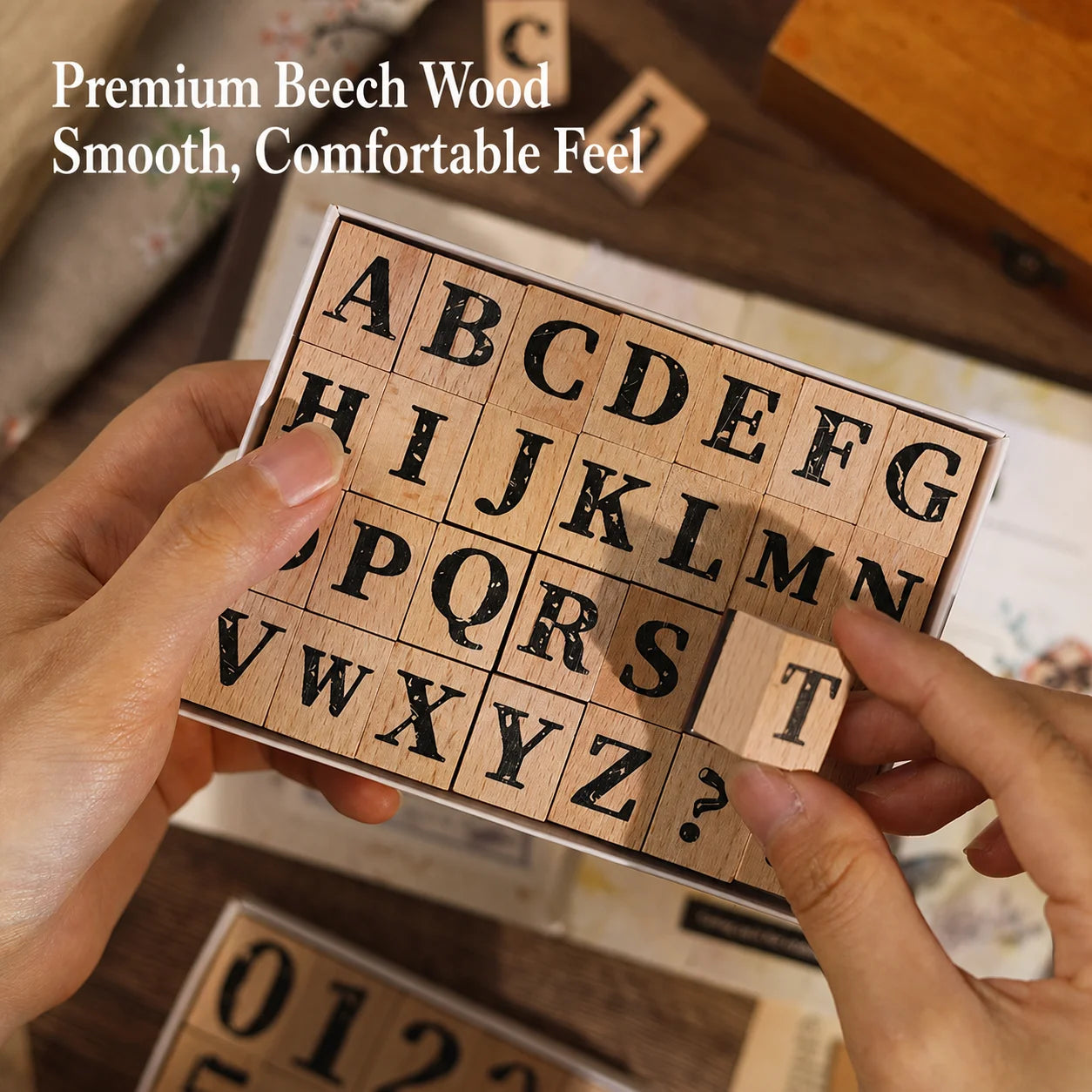 Vintage Broken Style Wooden Rubber Stamp Set – Letters & Numbers