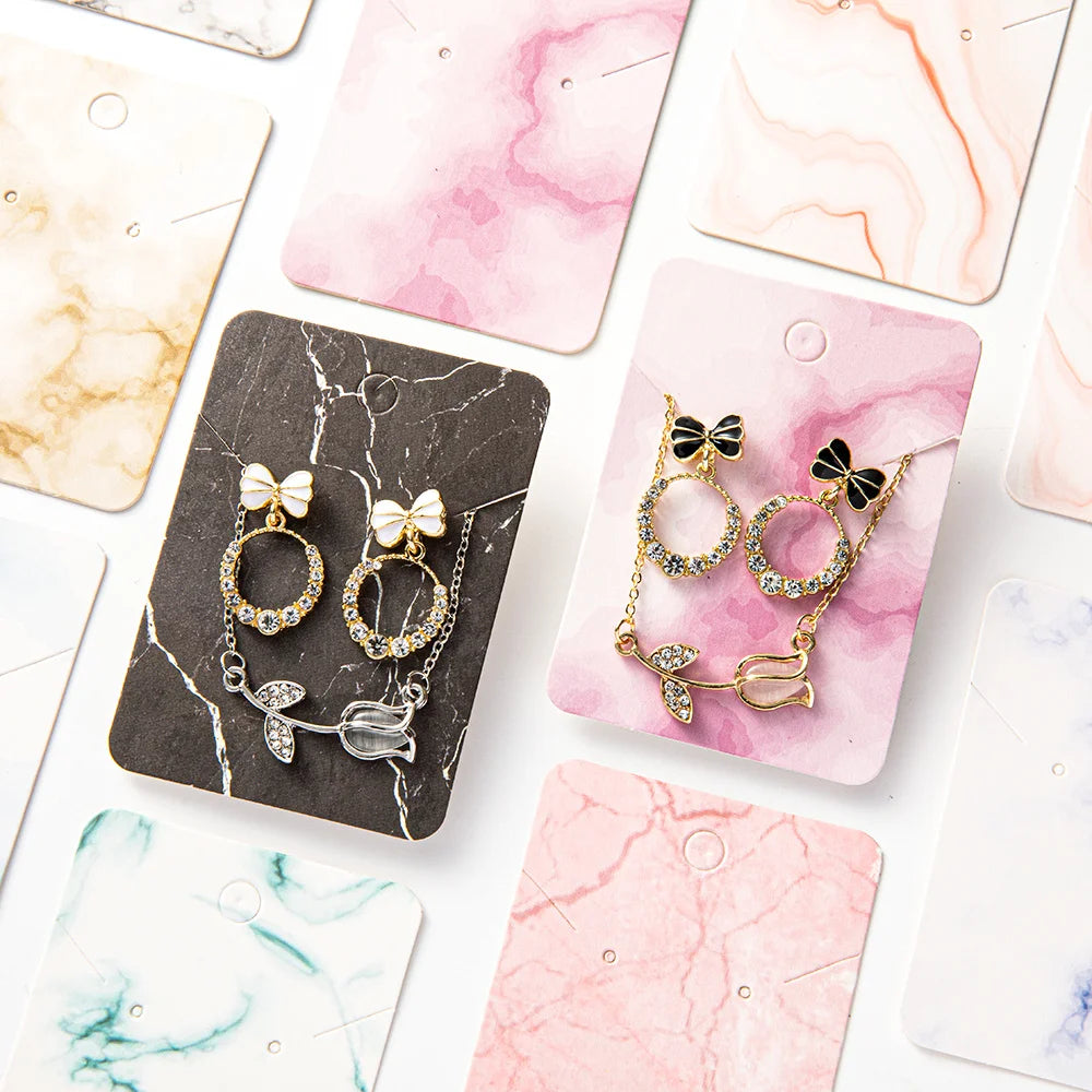 50pcs Marble Earring Display Cards Holder for Necklace Jewelry Packaging Selling Organizer Small Businesses Material Supplies Oasis Select