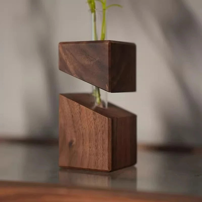 Solid Wood Creative Art Tabletop Geometric Flower Ware Nordic Dry Vase Glass Wall Hanging Vase Decoration Pieces Oasis Select