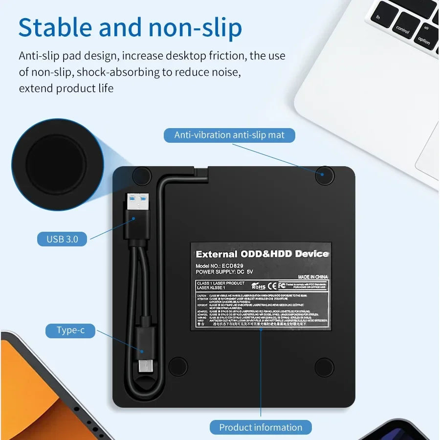 GGBEE External DVD CD Burner USB 3.0 & USB-C for Laptop PC External Optical Drive Oasis Select