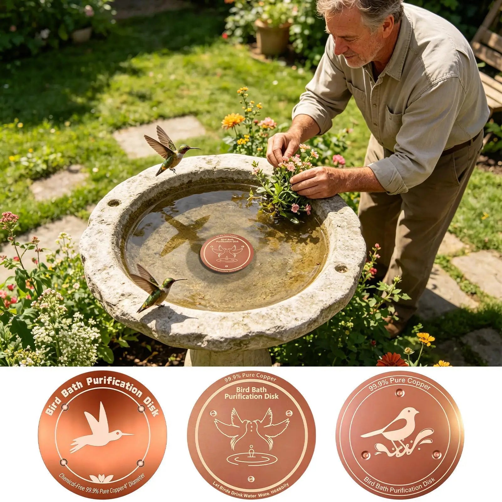 1PC Bird Bath Copper Disk Purification Disk Garden Outdoor Feeder Tray Cleaner Bird Bath Water Fountain Fishpond Lawn Backyard Oasis Select