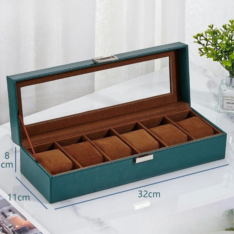 6-Slot PU Leather Watch Box - Luxury Storage & Display Case for Wristwatch Mechanical Watch, Watch Organizer for Men Women Oasis Select green