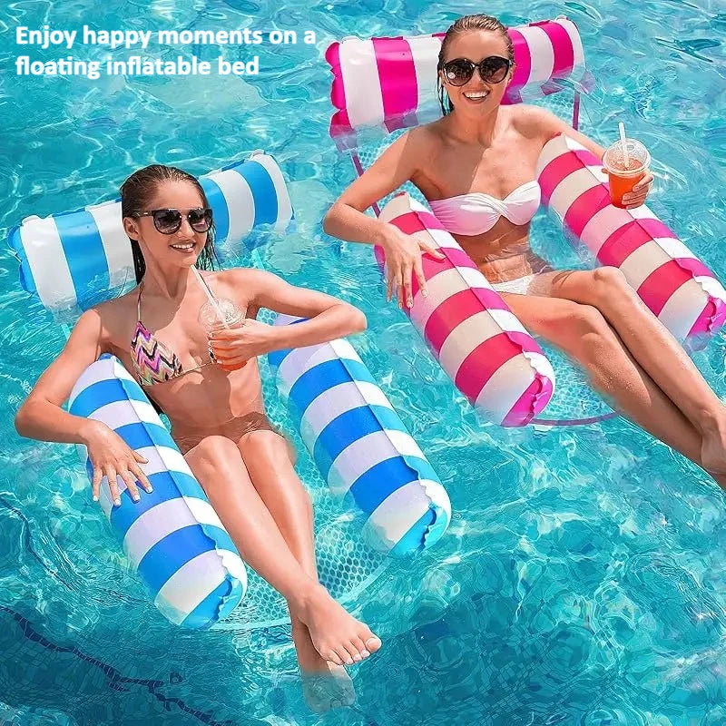 1pc Inflatable Pool Float Mat, Foldable Striped Water Hammock & Single Lounge Chair, Pool Party Swimming Float, Waterpark, Pools Oasis Select
