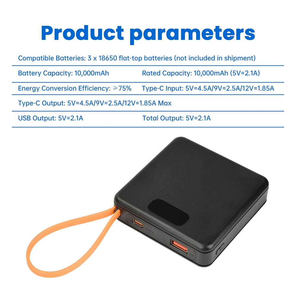 3 Slots 18650 Battery Box DIY Power Bank Kit 10W / 22.5W No Welding Battery Case Fast Charging Case With Charge Cable Oasis Select