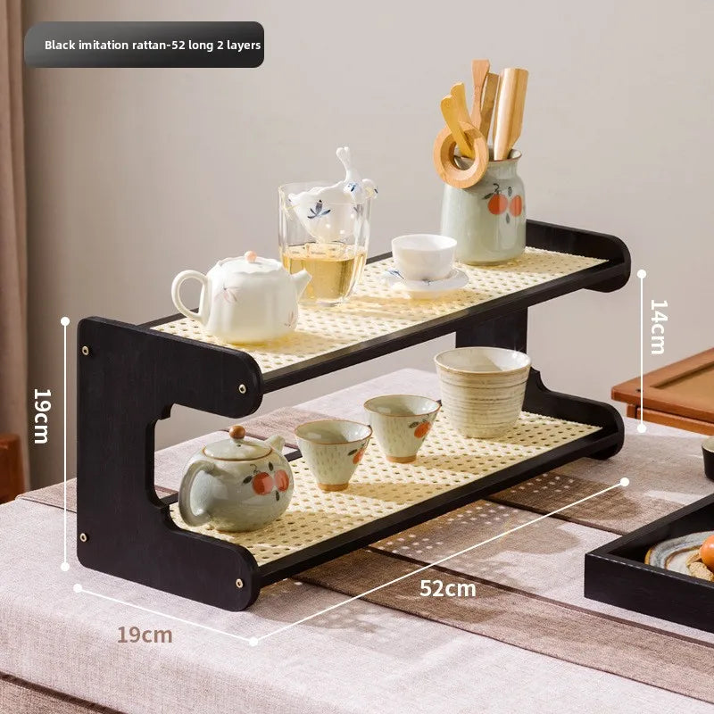 Desktop Bogu rack, teapot rack, small Duobao Pavilion tea room ornament, desktop storage rack, teacup tea set rack. Oasis Select Black 2-52
