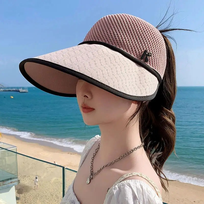 Straw Sun Hat for Women Wide Brim Empty Top Lightweight Adjustable for Outdoor Travel Beach Sunshade Oasis Select Pink