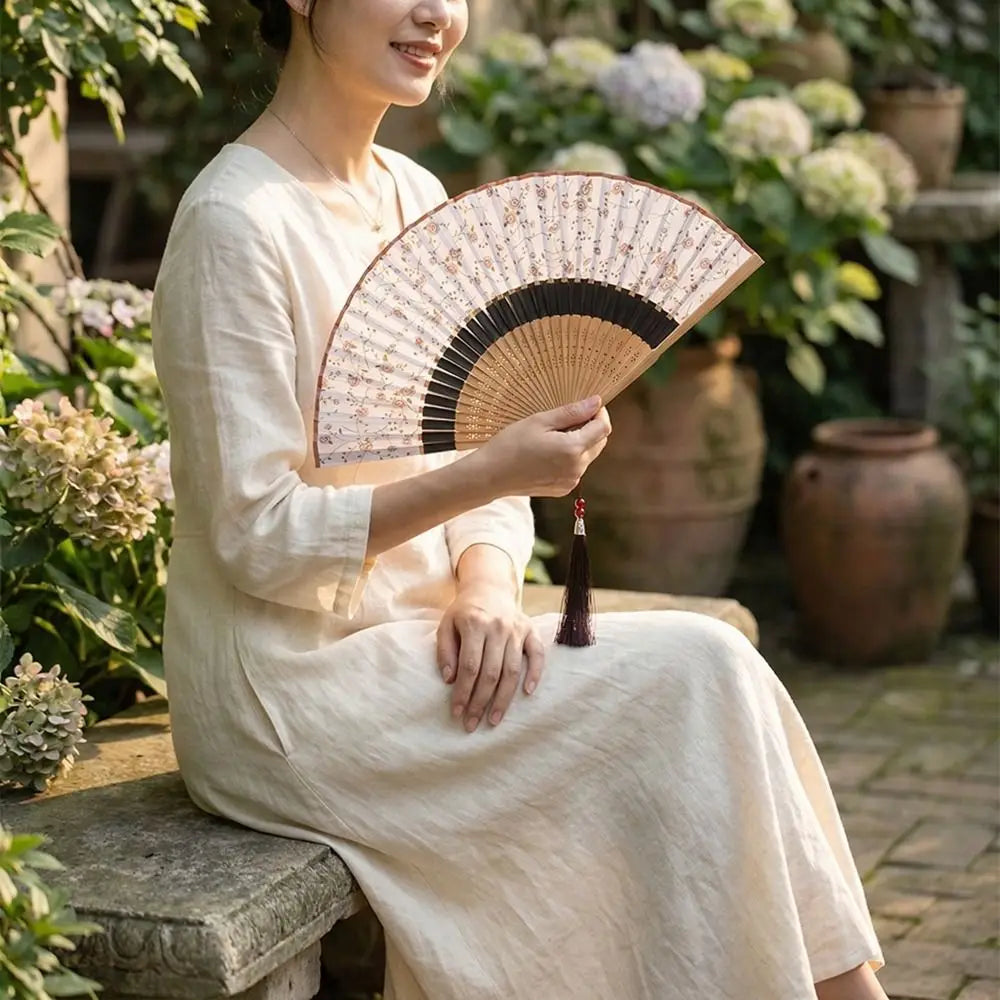 Costume Accessory Portable Folding Fan Classical Vintage Chinese Style Fan with Tassel Decorative Bamboo Fan Dance Performance Oasis Select
