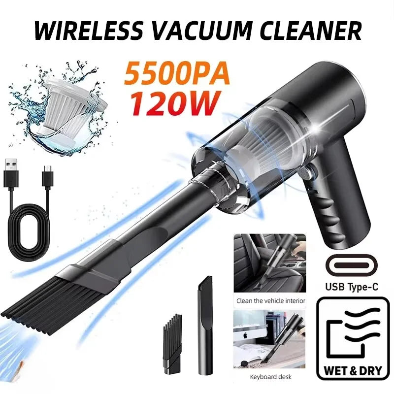 1PC Wireless Vacuum Cleaner 120W High Power Black Dual Use for Home And Car Powerful Portable Handheld Vacuum Oasis Select Default Title
