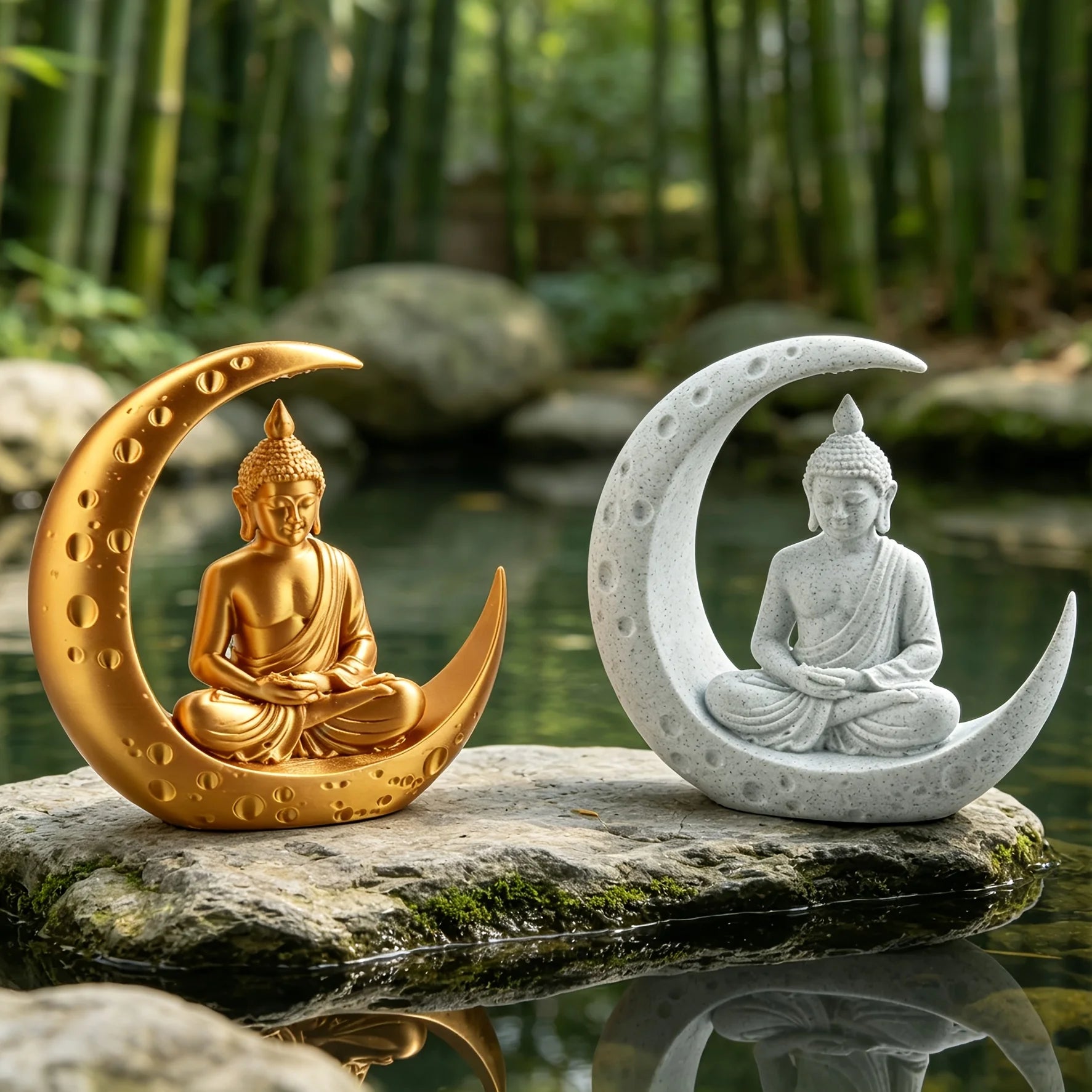 Moon Buddha Statue Home Meditating Buddha Figurine for Zen Garden Home Desktop Decor Spiritual Ornament YogaSpace Spiritual Gift Oasis Select