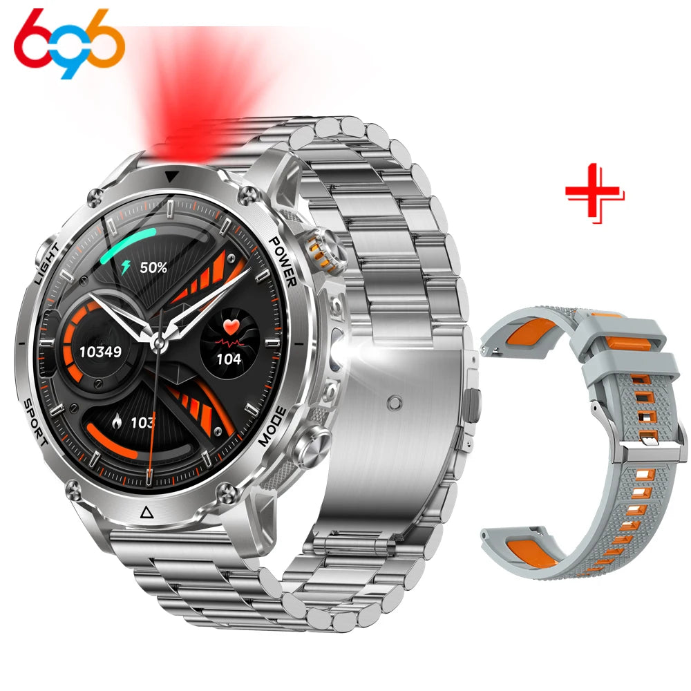 Military 1400mAh Battery Smart Watch Men Outdoor Flashlight Waterproof Heart Rate BT Call Sports Bracelet Health Smartwatch SOS Oasis Select SVOGS3M
