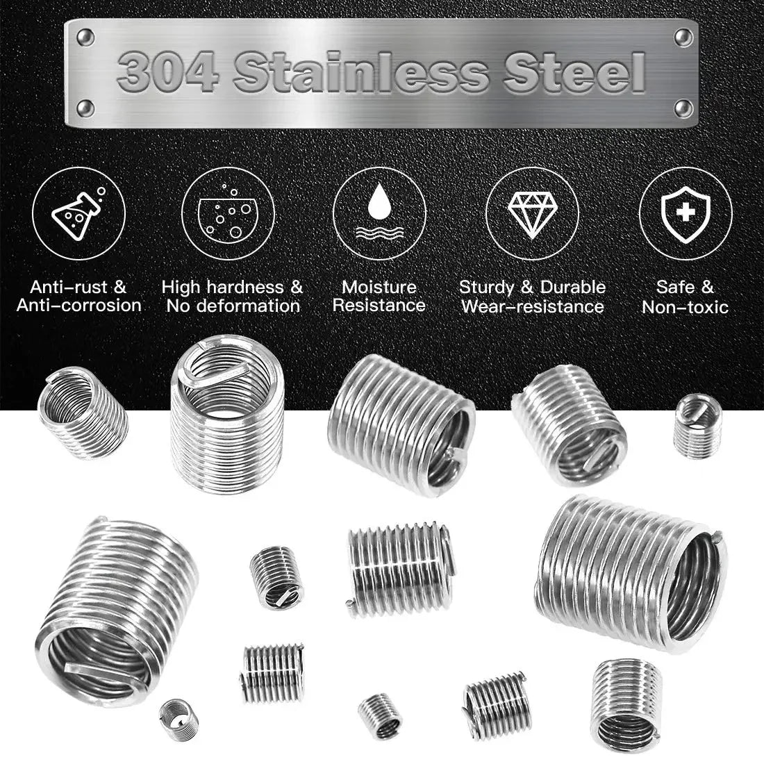 60Pcs Wire Thread Insert M3 M4 M5 M6 M8 M10 M12 Fastening Thread Insert Stainless Steel Spiral Wire Screw Sleeve Wear Repair Kit Oasis Select