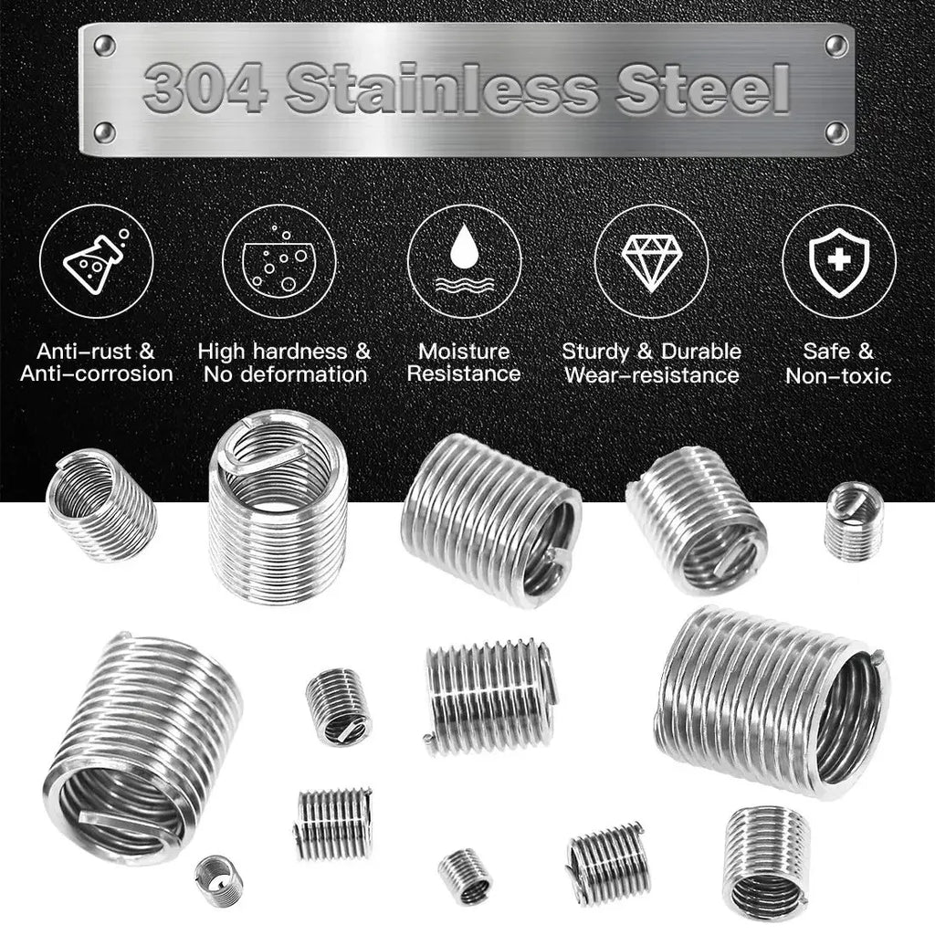 60Pcs Wire Thread Insert M3 M4 M5 M6 M8 M10 M12 Fastening Thread Insert Stainless Steel Spiral Wire Screw Sleeve Wear Repair Kit Oasis Select