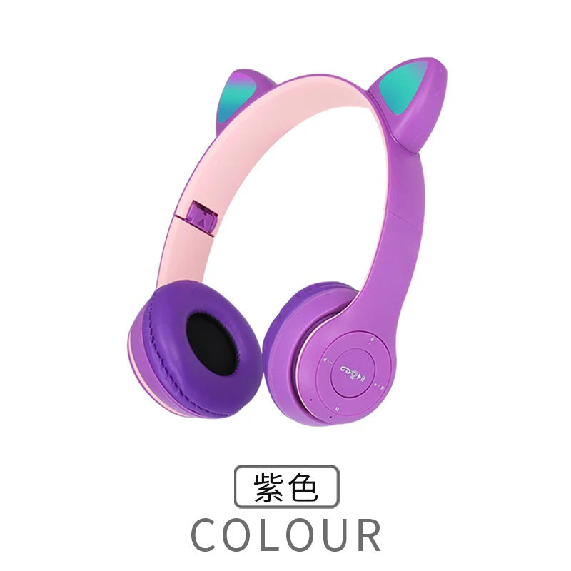 P47M Wireless Bluetooth Headset Gamer Cat LED Light Waterproof Noise Cancelling Earbuds Wireless Headphones Bluetooth Earphones Oasis Select Purple