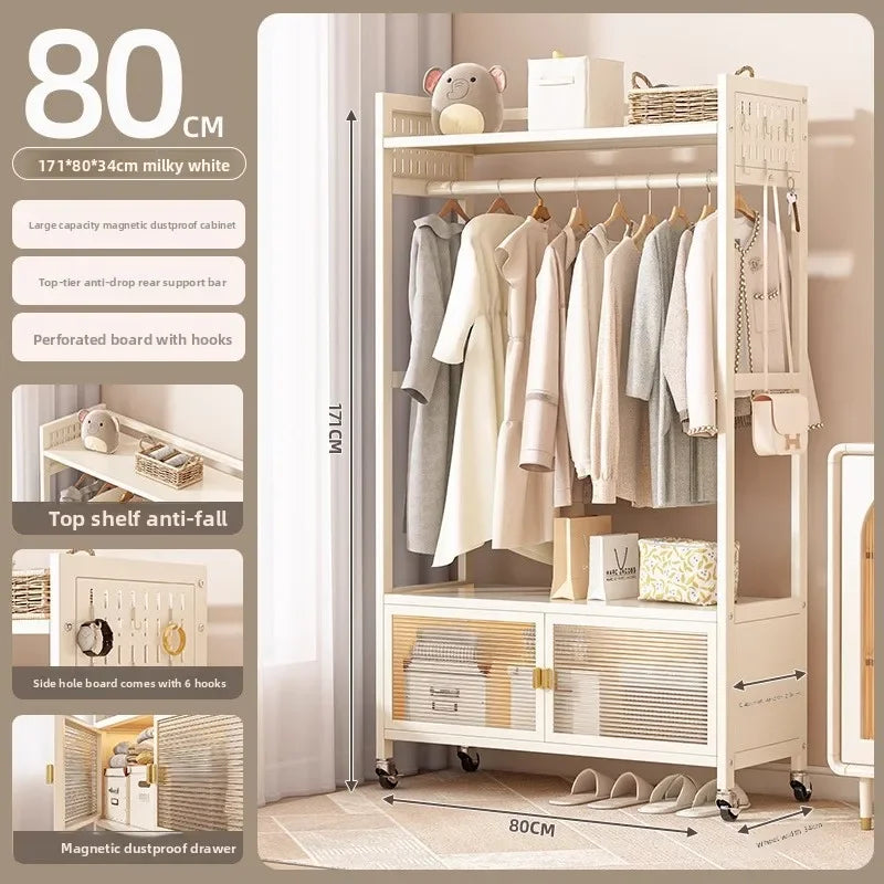 Multi-functional Hanging hanger Floor coat rack Household hanging clothes rack Simple storage rack Hanging clothes rod hanger Oasis Select Medium-80cm-White