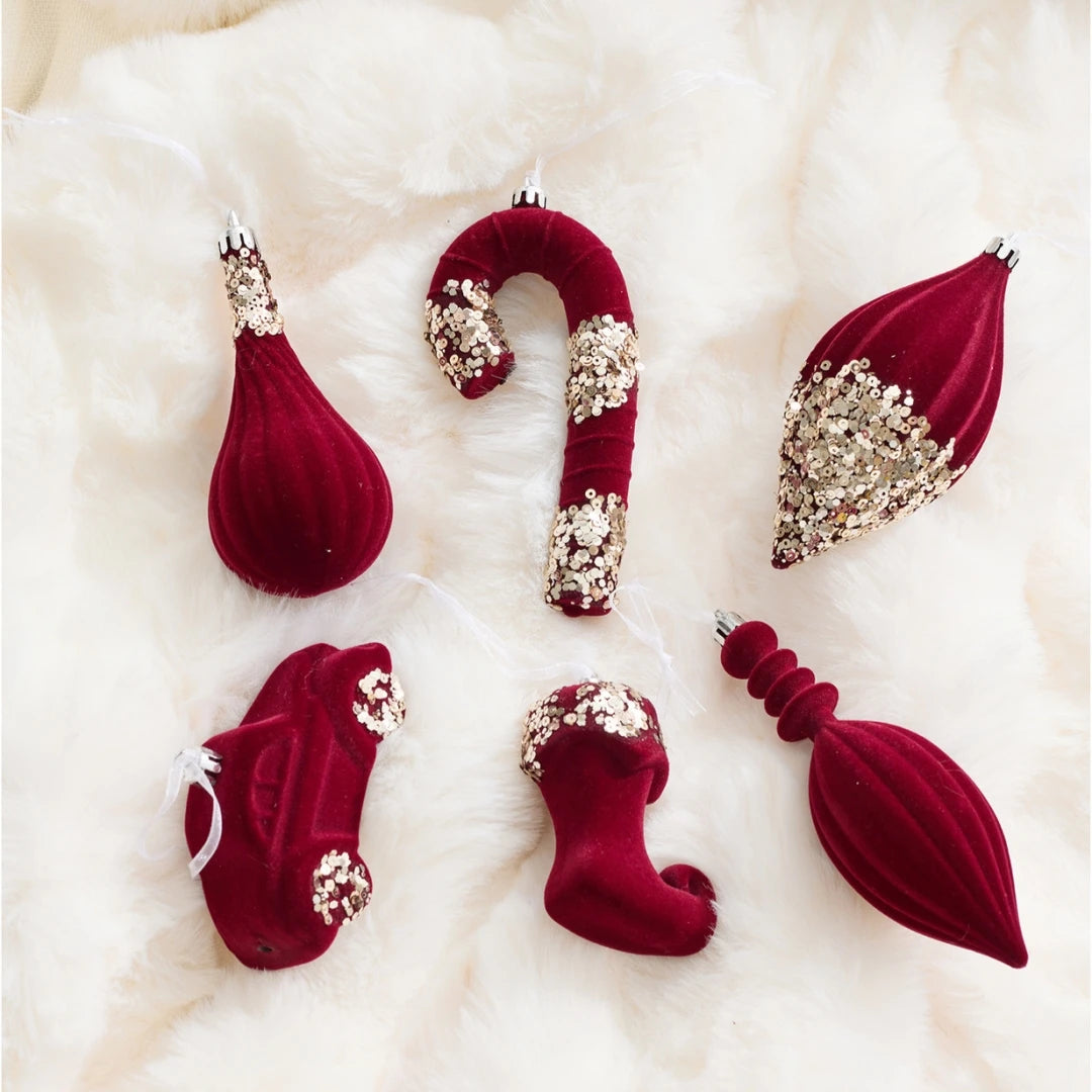 Nordic Christmas Decorations Flocked Burgundy Hanging Ornaments Christmas Tree Decorations Holiday Decor Oasis Select
