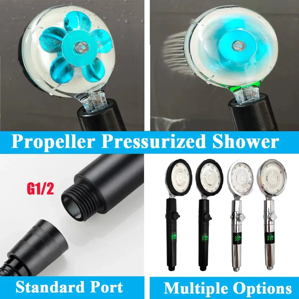 New 3/7 Colors Digital Temperature Display LED Shower Head High Pressure Shower Turbo Bathroom Hand Hose Set Showerhead Nozzle Oasis Select