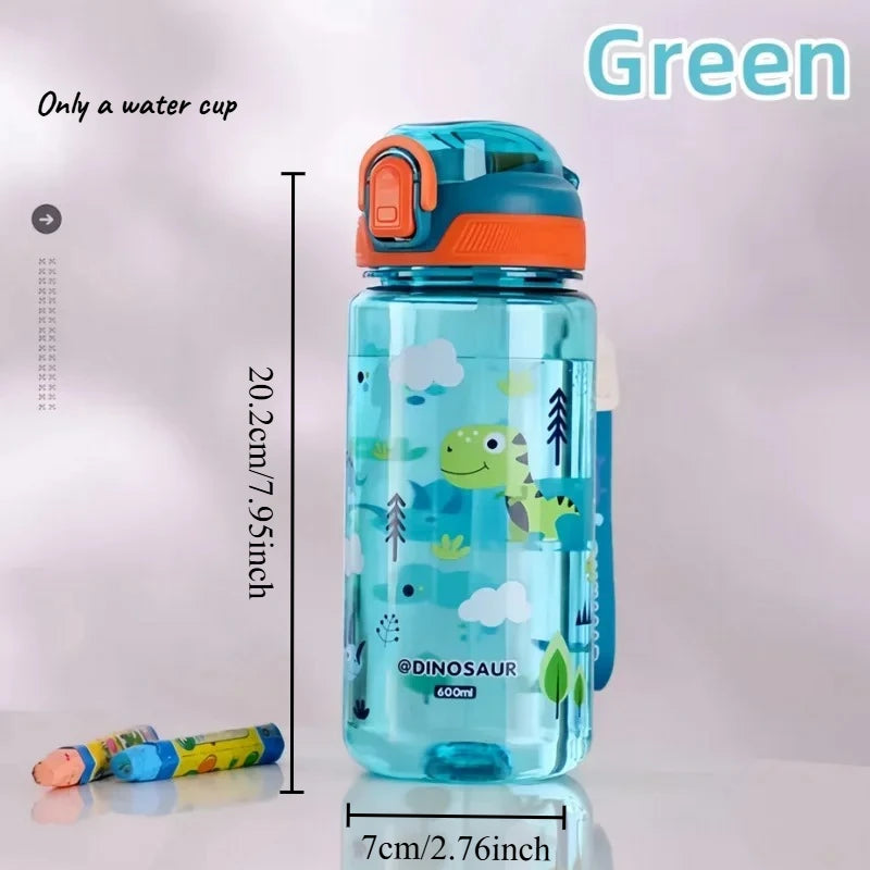 1pcs Kids Cartoon Water Bottle Leak-Proof BPA-Free Tritan Bottle with Straw & Strap for School & Outdoor Activities Oasis Select 501-600ml Green