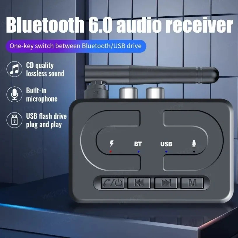 Bluetooth 6.0 Audio Receiver 3.5mm AUX RCA With Mic HIFI Stereo Wireless Adapter Support USB U-Disk For Car Speaker Amp Oasis Select