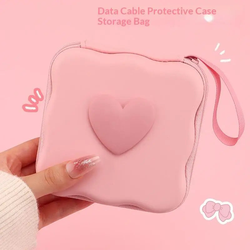 Cute 3D Heart Wave Charger Storage Bag | Travel Organizer