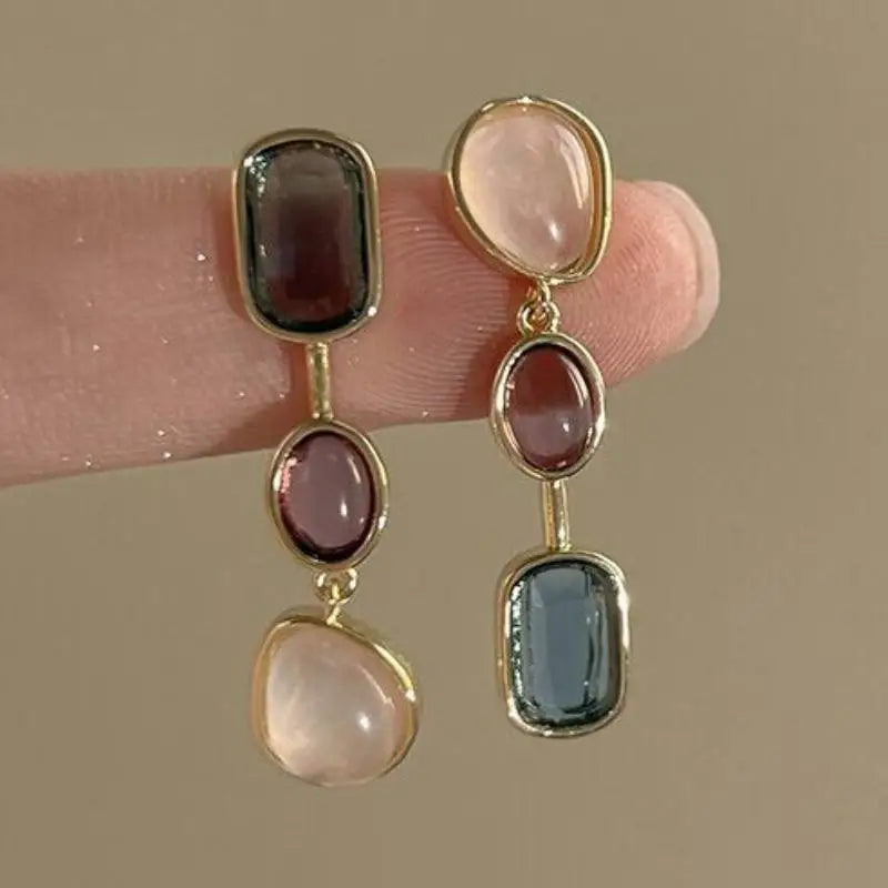 Retro Colorful Resin Earrings For Women Exquisite Asymmetric Geometric Dangle Earrings Jewelry Gift Oasis Select 01