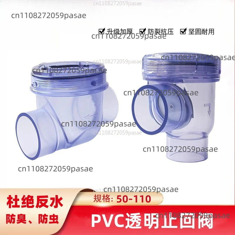 50mm Flap UPVC Transparent Check Valve Drainpipe Non-return Flap Valve Check Valve Combination Sets Kitchen Sewer Deodorizationm Oasis Select