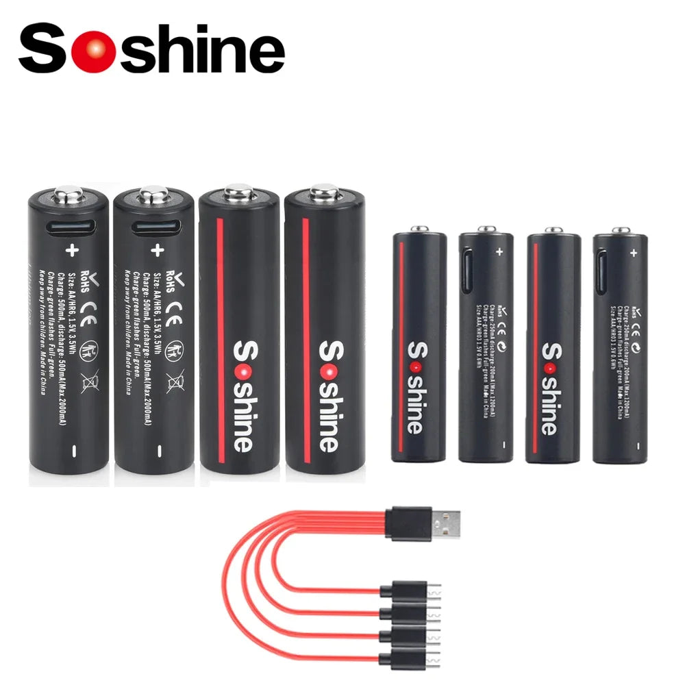 Soshine USB Lithium 600mWh 1.5V AAA Battery and 3500mWh 1.5V AA Rechargeable Batteries Li-ion AA and AAA Rechargeable Batteries Oasis Select