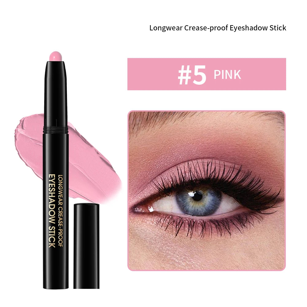 10 Colors Glitter Eyeshadow Stick 10 Counts Highlighter Eye Shadow Stick Set Colorful Eyeshadow Pencil Crayon Eyeliner Cosmetic Oasis Select 5 PINK MATTE