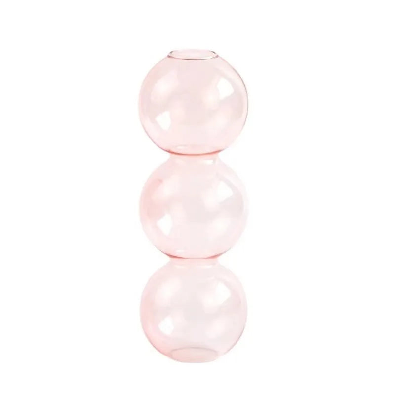 Nordic Glass Bubble Vase - Clear Hydroponic Planter for Home Desk Decor, Cute Simple Gift Idea & Flower Arrangement Decoration Oasis Select Pink 3balls