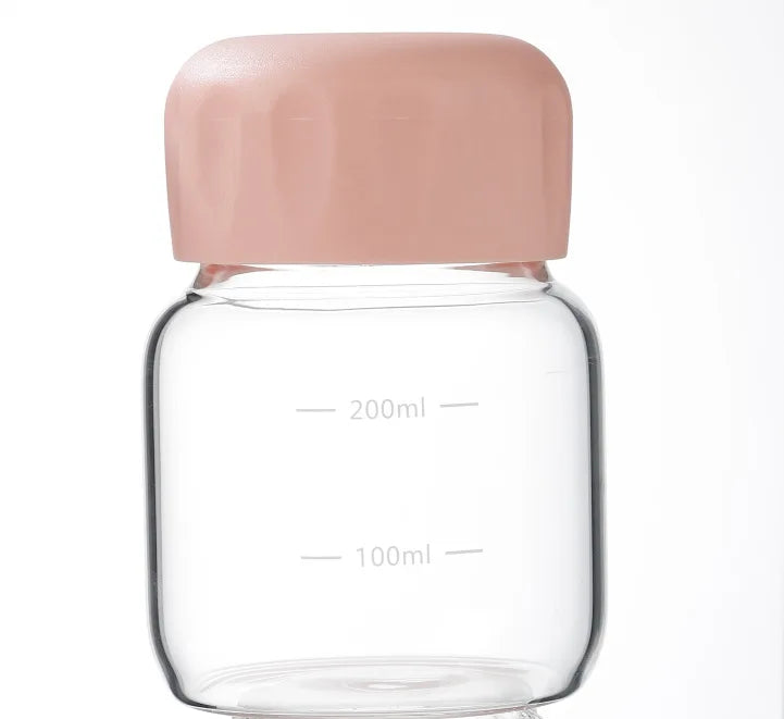 300ML Small Glass Water Bottles with Lid Portable Cute Mini Cylindrical Solid Color Leak Proof Water Cup Student Drinking Bottle Oasis Select Pink 150ml
