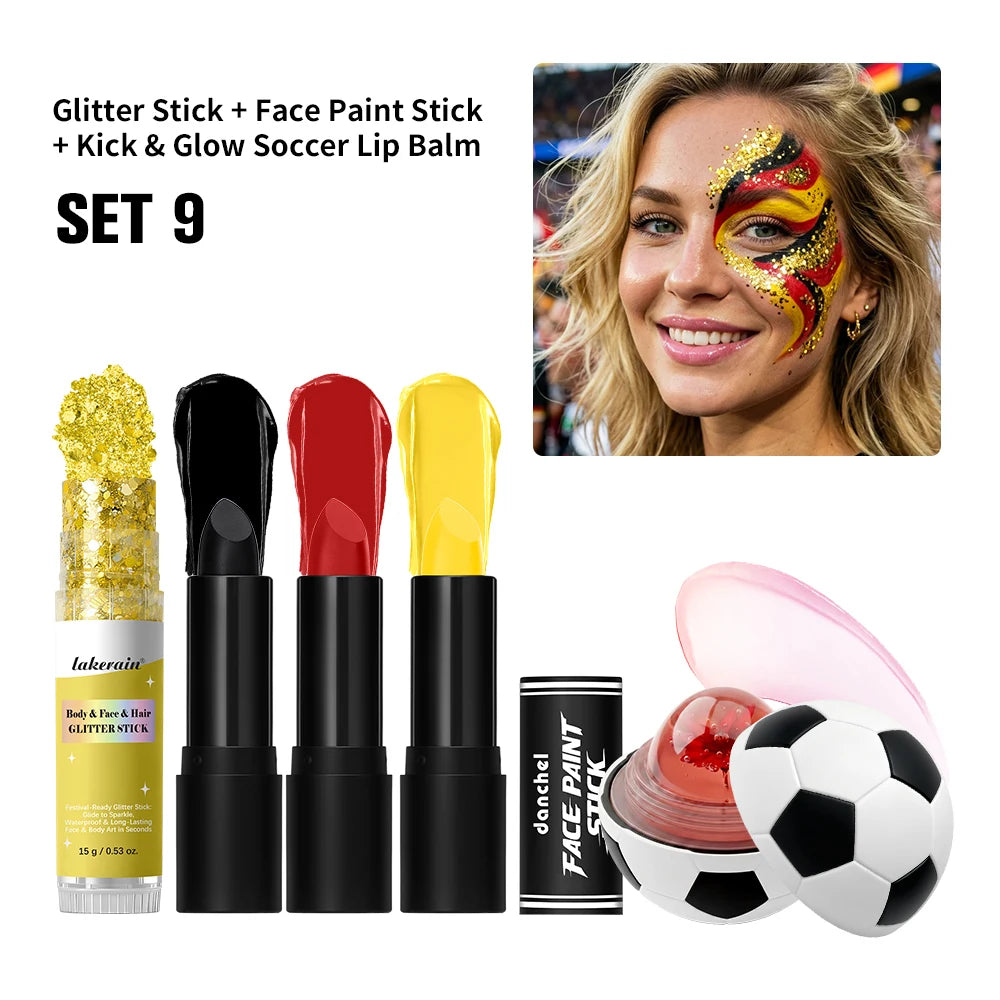 Face Paint Stick & Glitter Stick Set Lasting Moisturizing High Pigment Multifunctional for Sport Festival Party Cosplay Makeup Oasis Select SET 9