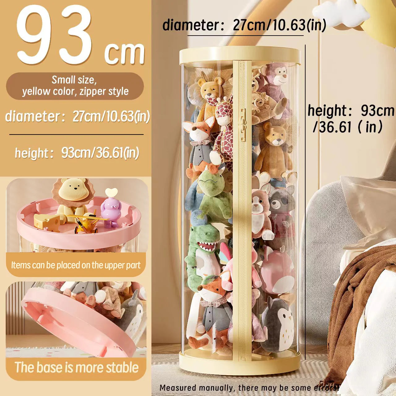 Transparent Doll Storage Box Plush Toy Organization Toy Storage Tube DIY Zipper Bins Kid Christmas Gift Children's Toy Organizer Oasis Select yellow-S