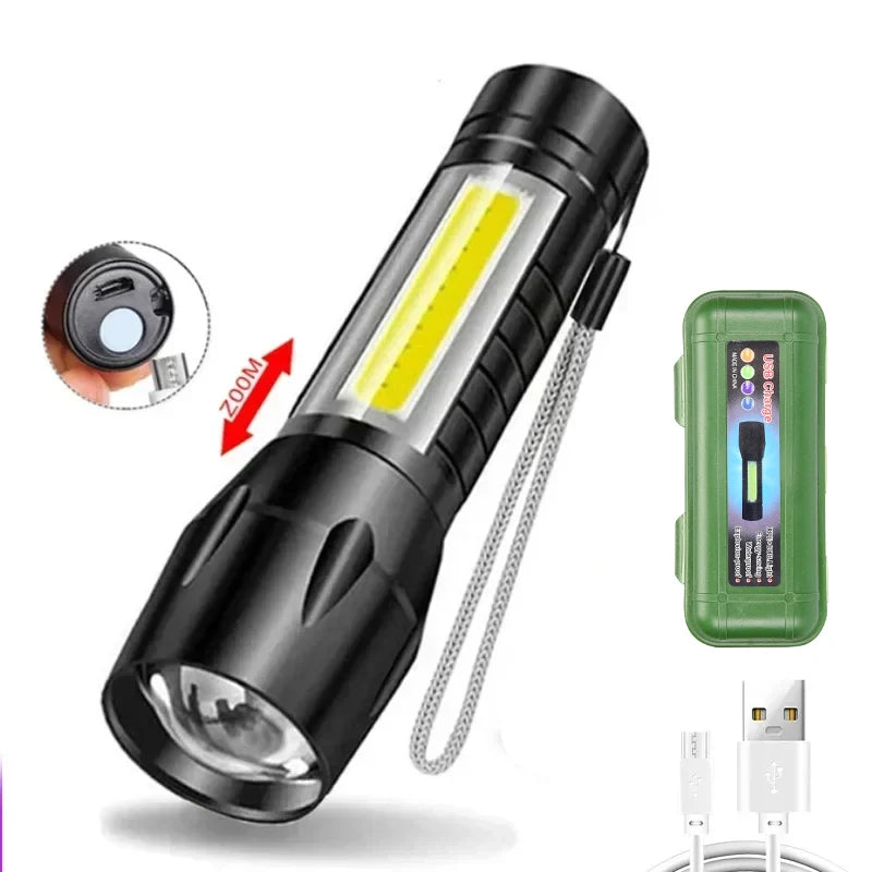 KDULIT COB+LED Zoomable Flashlight | USB Rechargeable Torch
