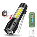 Portable COB+LED Pocket Flashlight Rechargeable Tactical Torch MINI 3 Lighting Mode with Side Lamp for Outdoor Camping Emergency Oasis Select A-BOX