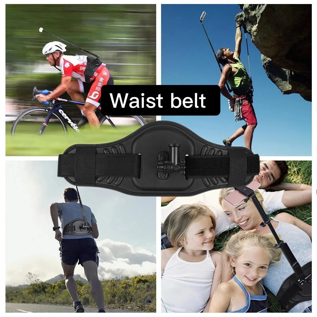 Waist Belt Mount + Selfie Stick for GoPro DJI Insta360 Cameras