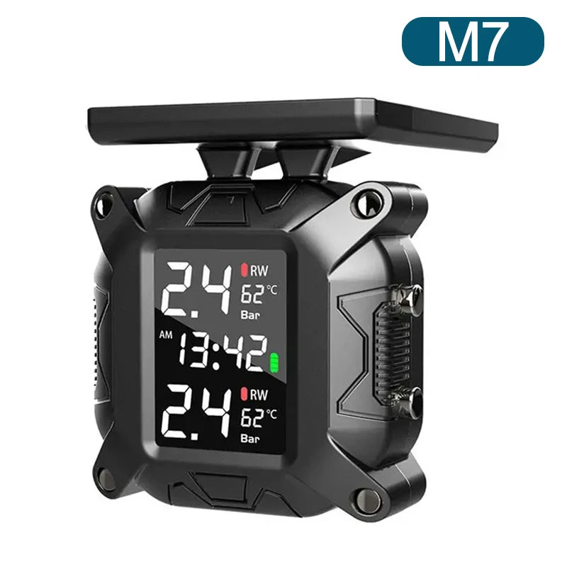 Motorcycle TPMS Solar Power Tire Pressure Monitor Real Time Tire Pressure Monitoring System Temperature Sensor Alarm System Oasis Select M7