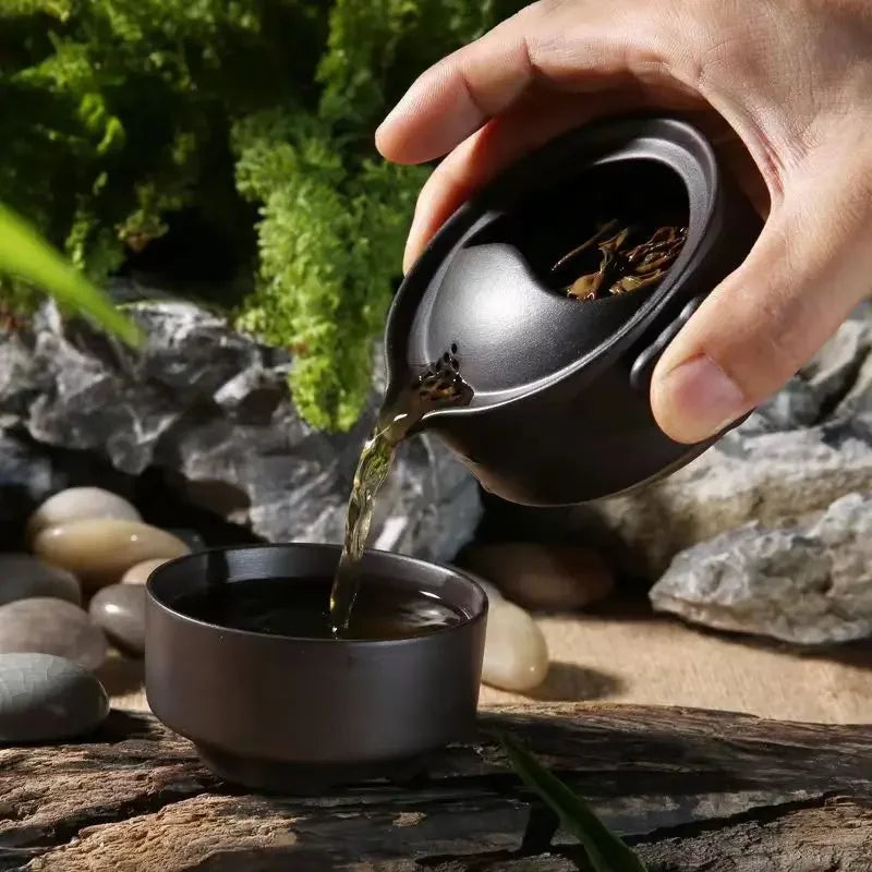 Ceramics Tea Set Include 1 Pot 1 Cup Travel Teapot Elegant Gaiwan Beautiful Easy Teapot Kettle Kung Fu Teaset Oasis Select
