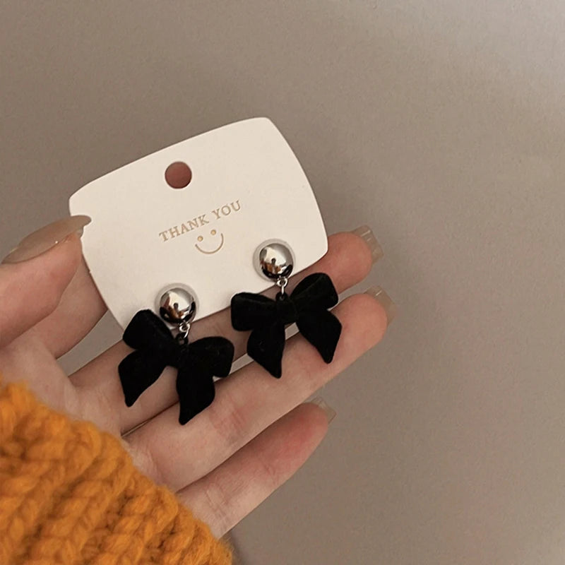 Vintage Black Flocking Earrings Geometric Bowknot Stud Earrings For Women Fashion With Jewelry Accessories Oasis Select A2
