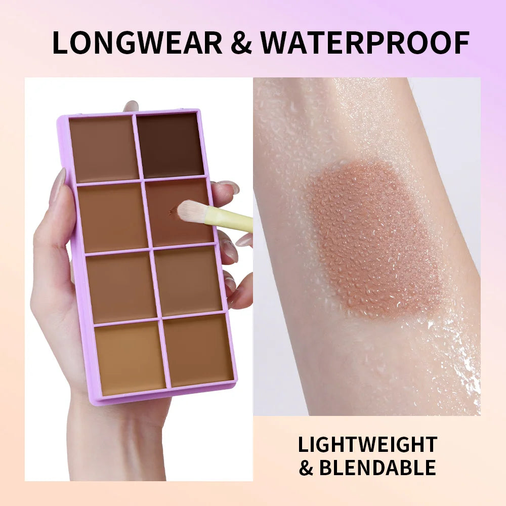 3pcs Cream Concealer Paltte & Gifts Brush Puff Long-Wear Natural Flawless Soft Matte Makeup Full Coverage Dark Circles Blemishes Oasis Select