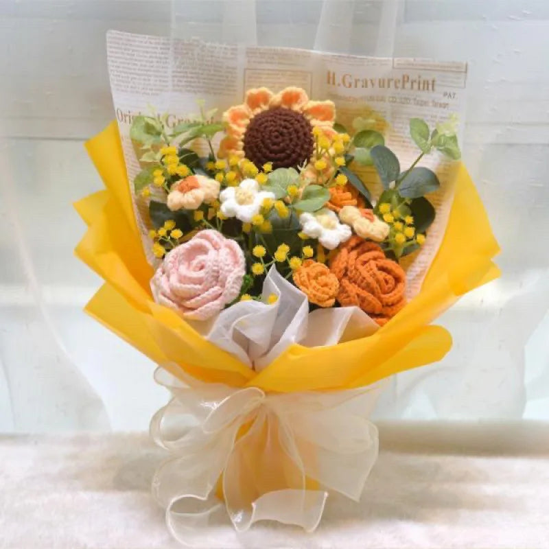 Artificial Flower Crochet Bouquet Handmade Anniversary Sunflower Daisy Bouquet Mothers Day Birthday Gift Eternal Flower Oasis Select