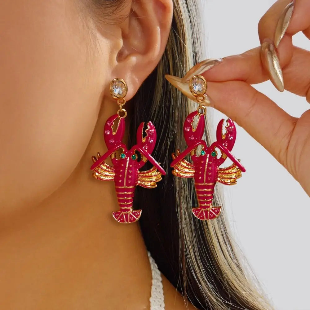 Creative Ocean Series Lobster Earrings Enameled Metal Exquisite Animal Earrings Ear Jewelry for Girls Ladies Oasis Select