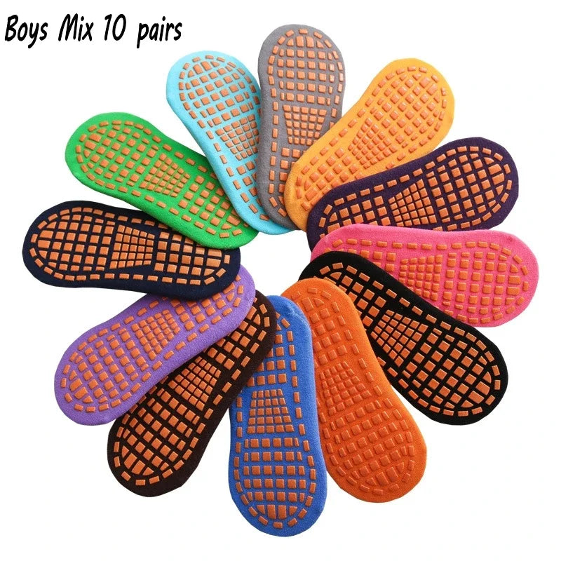 10 Pairs Kids Adults Anti-Slip Socks Parent-Child Trampoline Sock Cotton Children Socks Sports Boys Girls Outside Baby Socks Oasis Select mix boys 10 pairs J 5-11 Years Old